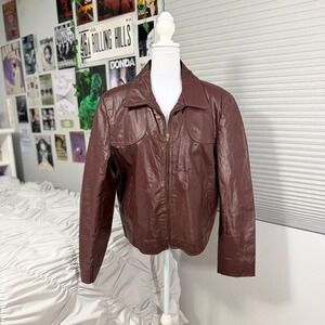 Vintage Sears The‎ Leather Shop Brown Leather Jacket Men's 42 Reg Zip Front